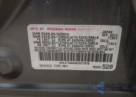 2011 Mitsubishi Outlander Se z USA, uszkodzony, nr VIN JA4JT3AWXBU007978